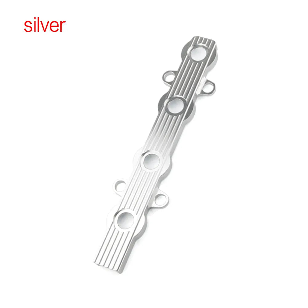 Aluminium alloy car engine harness holder bracket in blue, red, and silver, with and without mounting holes.