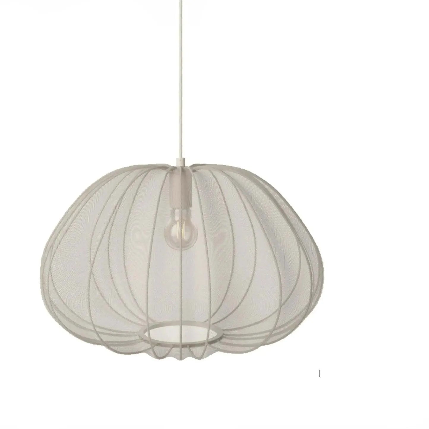 Japanese-style net pumpkin shape ceiling light with iron branch design in grey blue or white finish.
