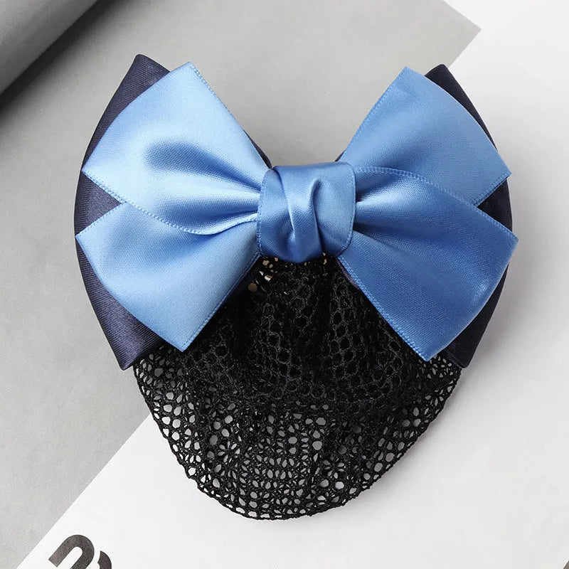 Professional hair clip headdress with flower bow net pocket in multiple colour variations