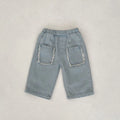 Children's cotton denim cropped pants in denim colour with hairband belt fly opening