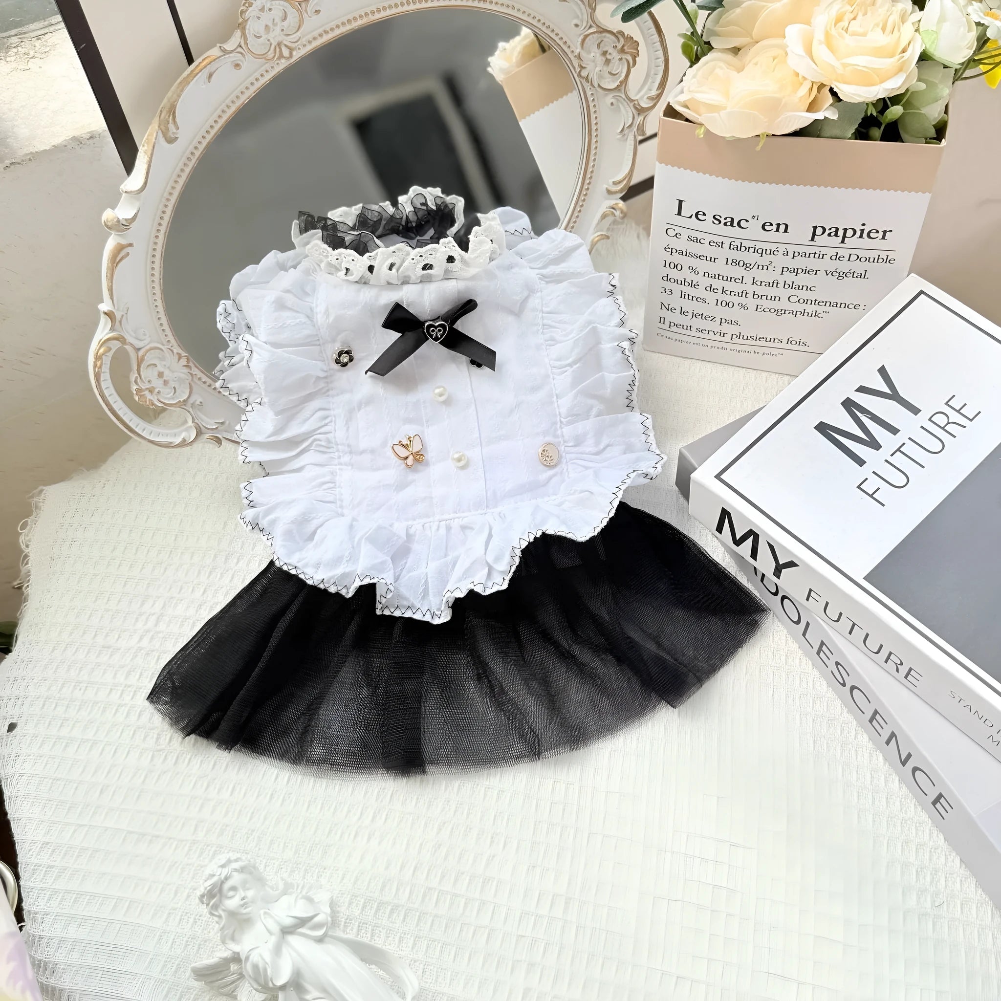 White yarn skirt princess-style gauze dog dress for small dogs