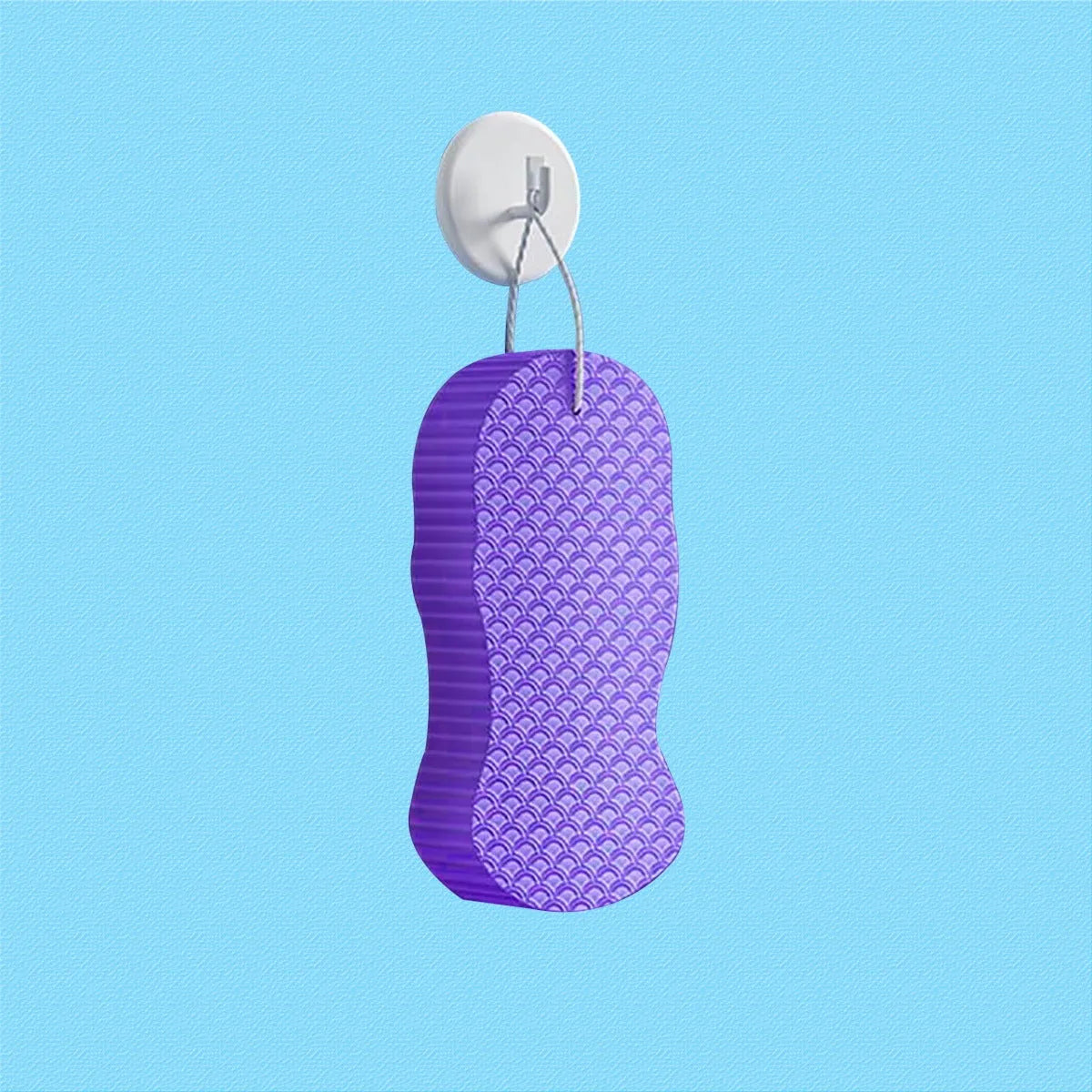 3D fish scale pattern bath sponge ball in white, grey, pink, or light blue colour.