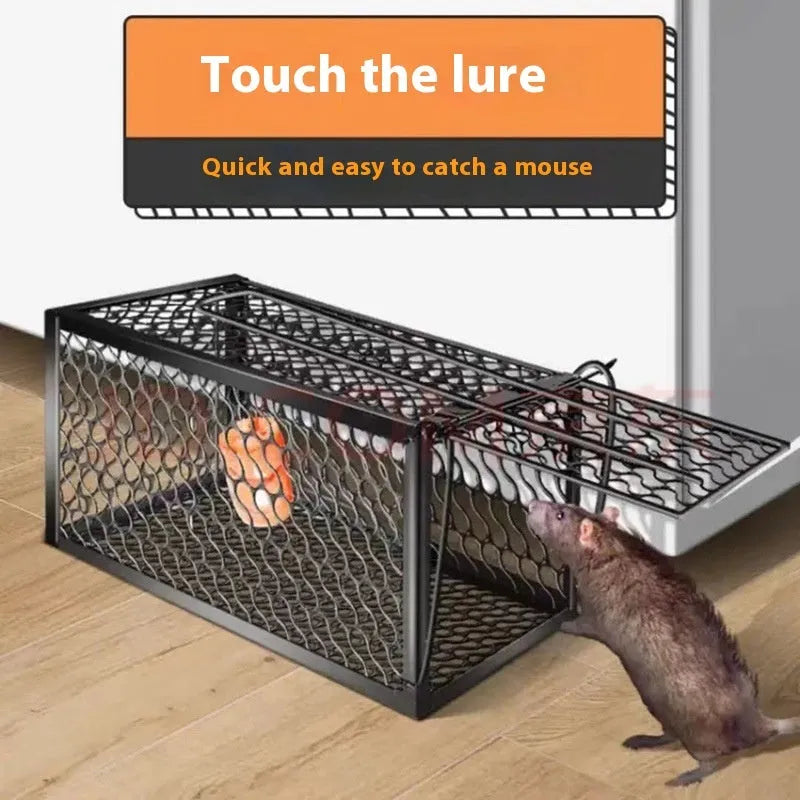 Automatic humane live-catch mouse trap in metal and plastic, shown in small, medium, and large sizes.