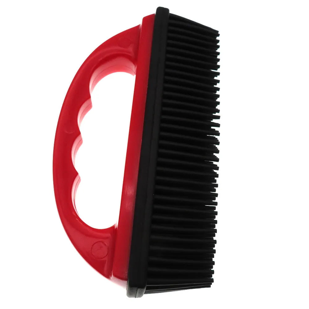 Red pet hair removal brush measuring 160mm by 85mm for bath massage and carpet cleaning