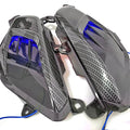 Pair of YAMAHA NMAX carbon fibre style LED side lamps, showing blue light option