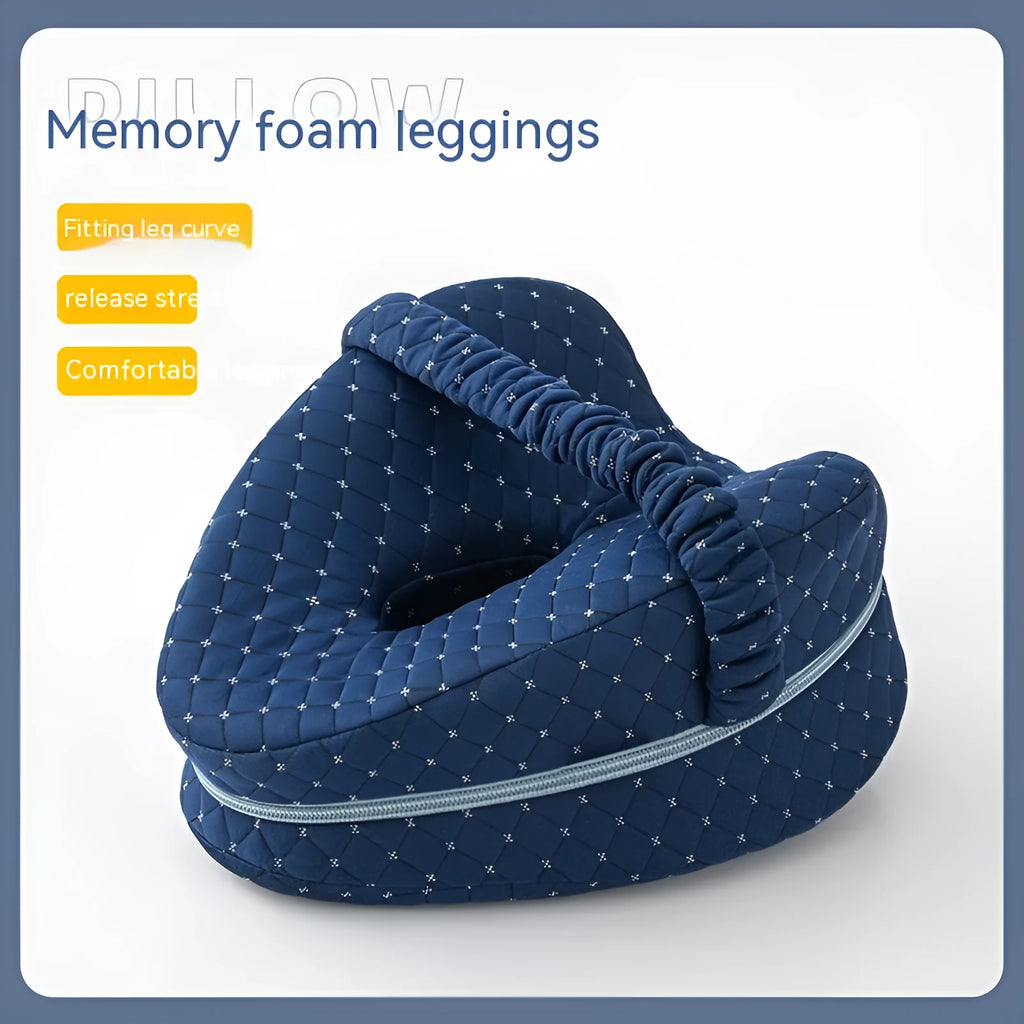 Heart-shaped memory foam leg pillow in blue colour with dimensions 25x23x13cm