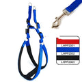 Soft lining polypropylene foam pet harness traction belt in blue with nylon chest strap and metal ring