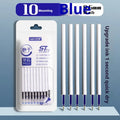 Pack of 10 quick-drying bullet gel pen refills in black, red, blue, and ink blue colours.