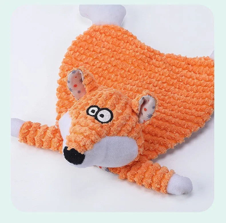 Brown fox-shaped pet stuffed toy with velvet fabric and crinkle paper sounds for cats and dogs