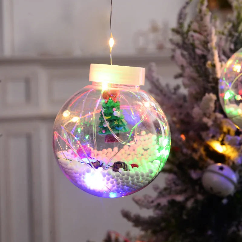 10-piece LED Christmas curtain light set with snowman, tree, and Santa ornaments for window decoration