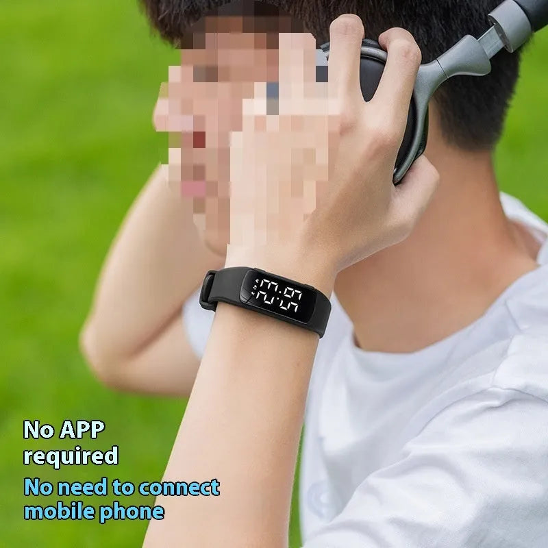 Waterproof vibration alarm clock watch with LED display and adjustable silicone strap in multiple colour options