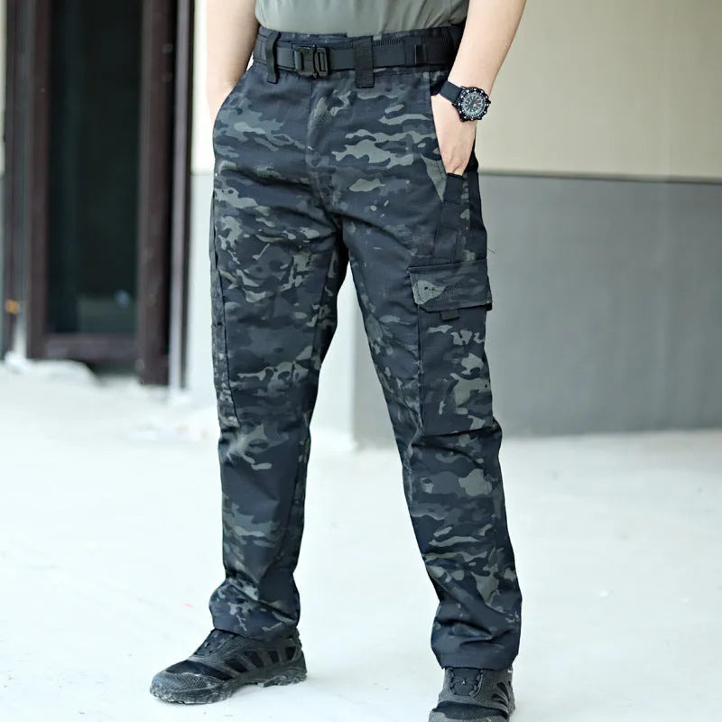 Beetle Tactical Trousers Men's Outdoor Multifunctional Elastic Waist Pants in Black Size M