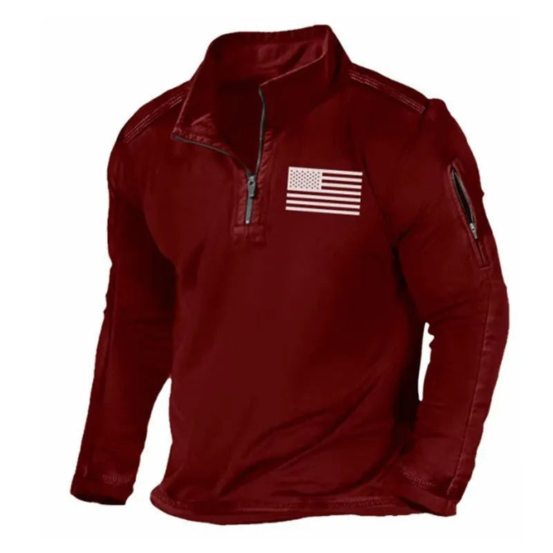 Men's zipped collar long-sleeved polyester sweater in multiple colour options
