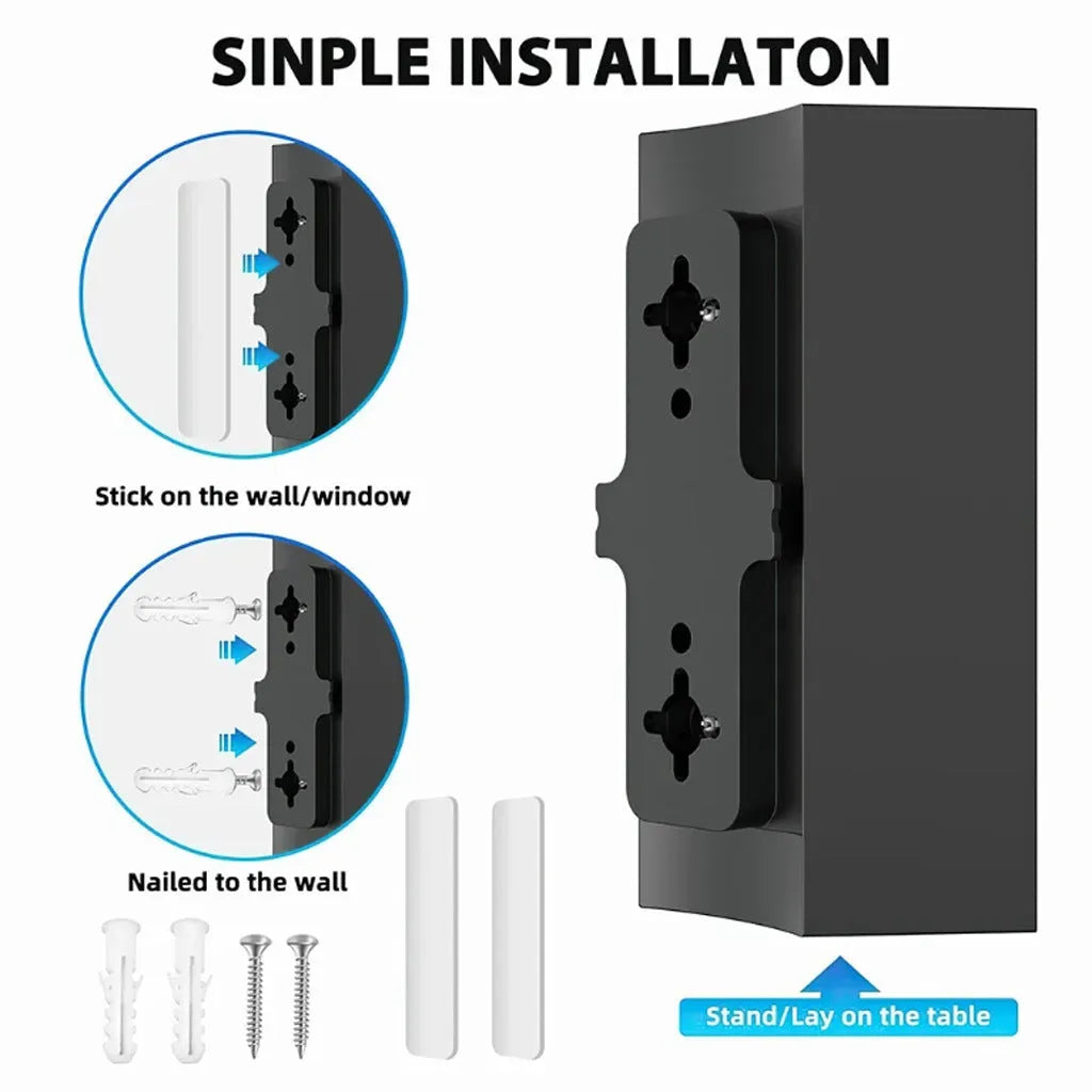 Black plastic digital television antenna with mounting hardware including expansion tubes and cable ties