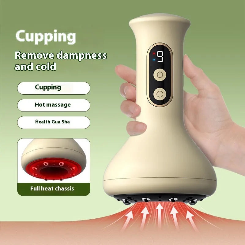 Light yellow BG01 smart cupping device with UK plug and charging cable on a surface
