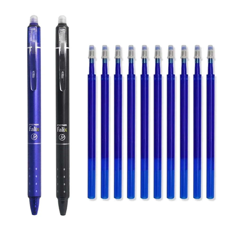 Hot Erasable Push Gel Pen with 0.5mm stainless steel nib and plastic body in blue or black ink.