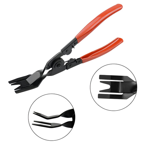 Red steel automotive clip driver horn tool for General Motors door panel removal