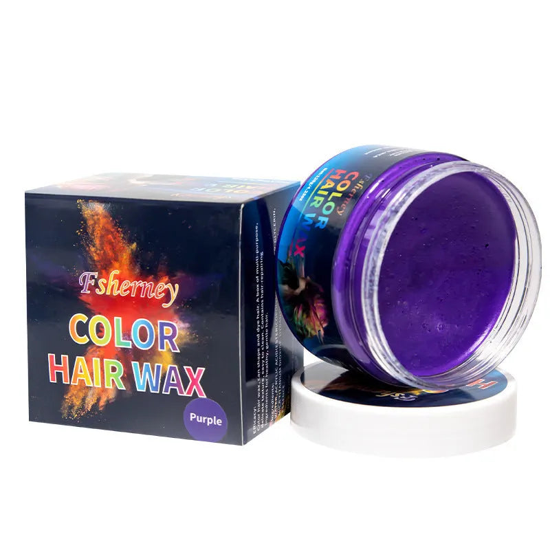 120g hair styling clay container showing colour options including blue, green, purple and rose red