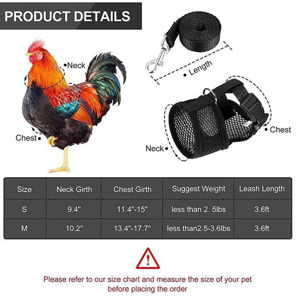 Chicken harness vest with decorative bow collar and traction rope for poultry pet control