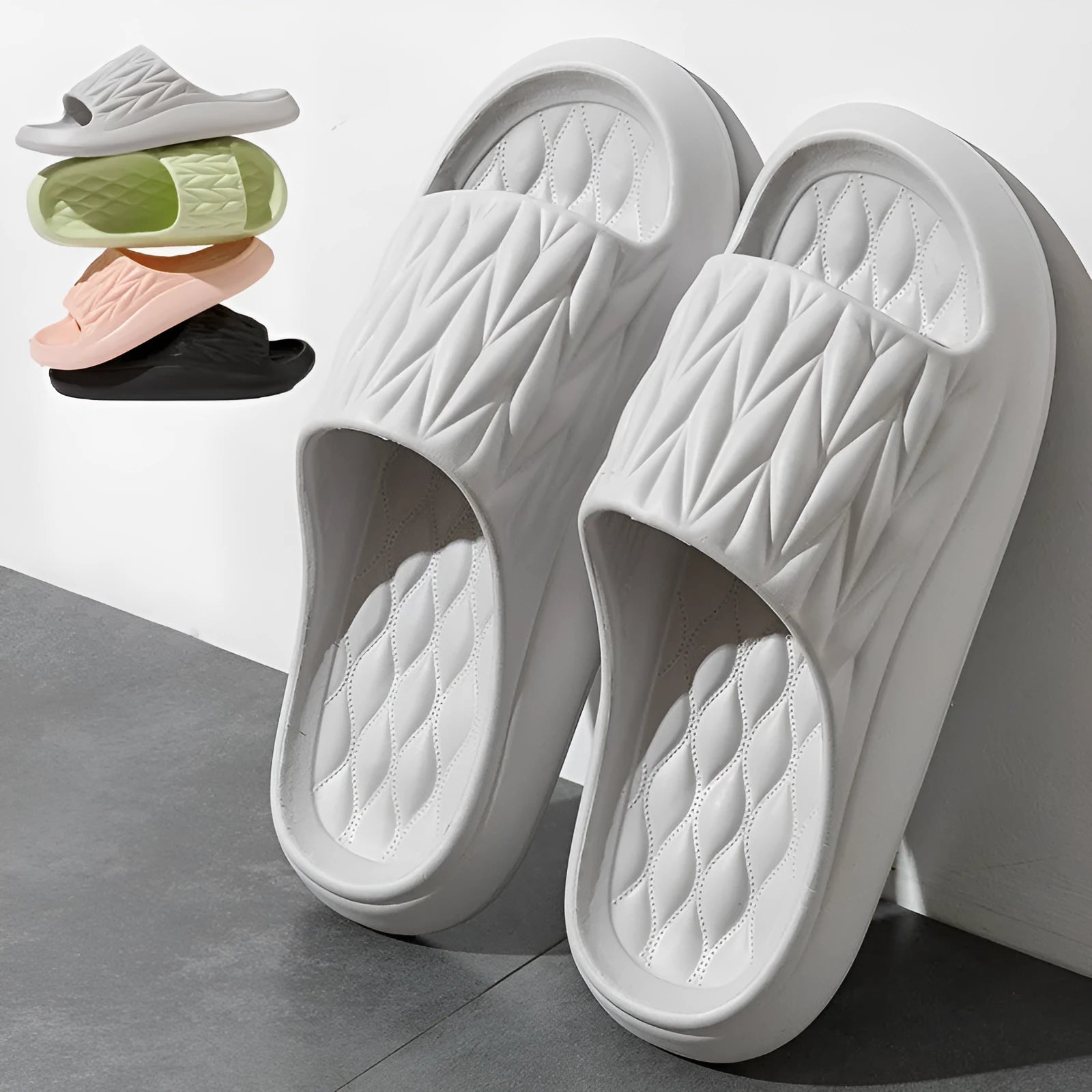 Leaf texture EVA household slippers in multiple colours with non-slip sole