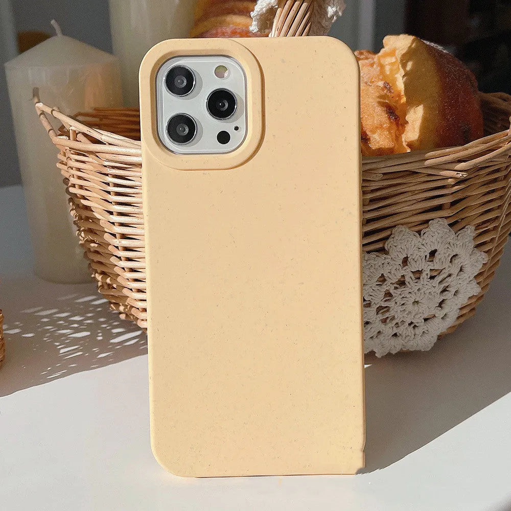 Fully degradable wheat straw fibre iPhone case in various colours for iPhone 14 Pro Max.