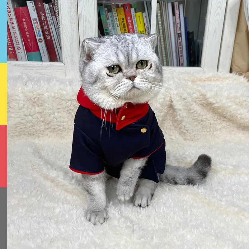 Tiger Staff Yuren patterned hoodie garment on a cat or dog for photography.