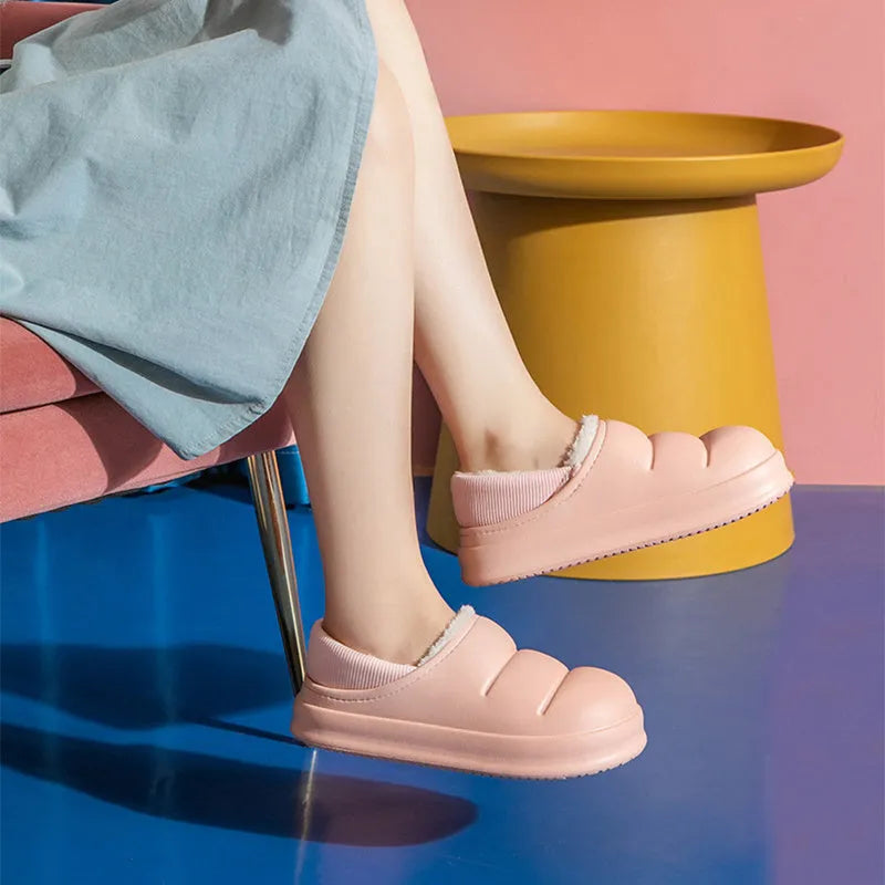 Women's waterproof cotton slippers with plush lining in multiple colour options