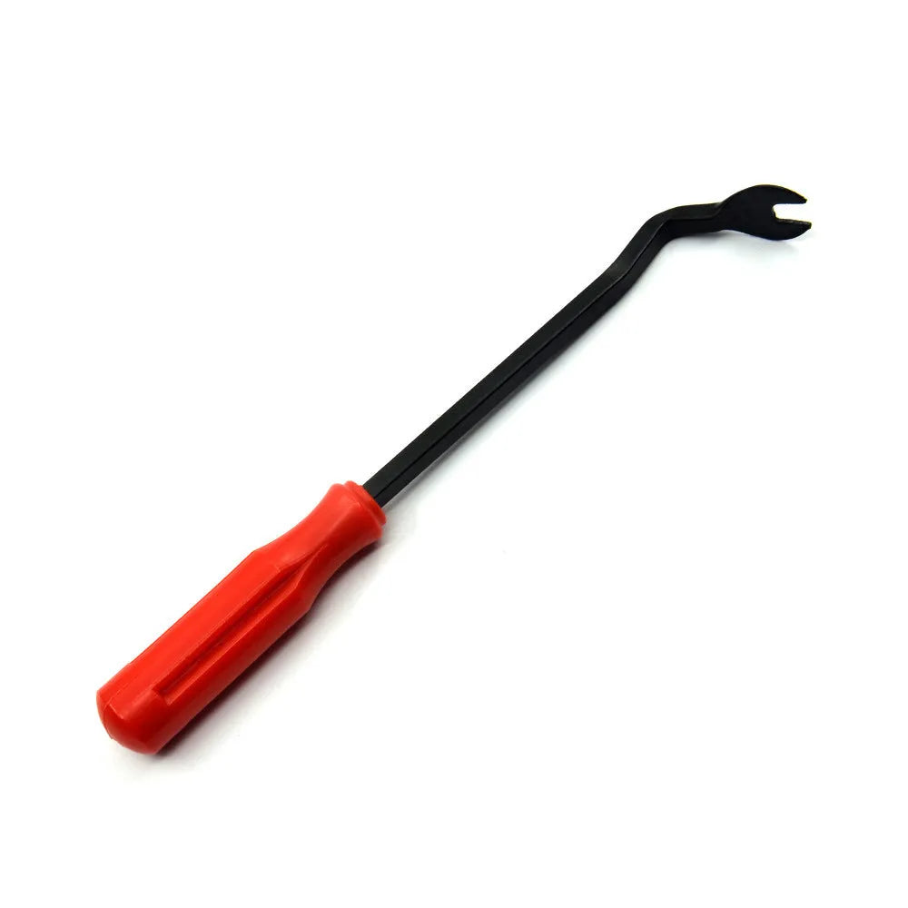 Red steel automotive clip driver horn tool for General Motors door panel removal