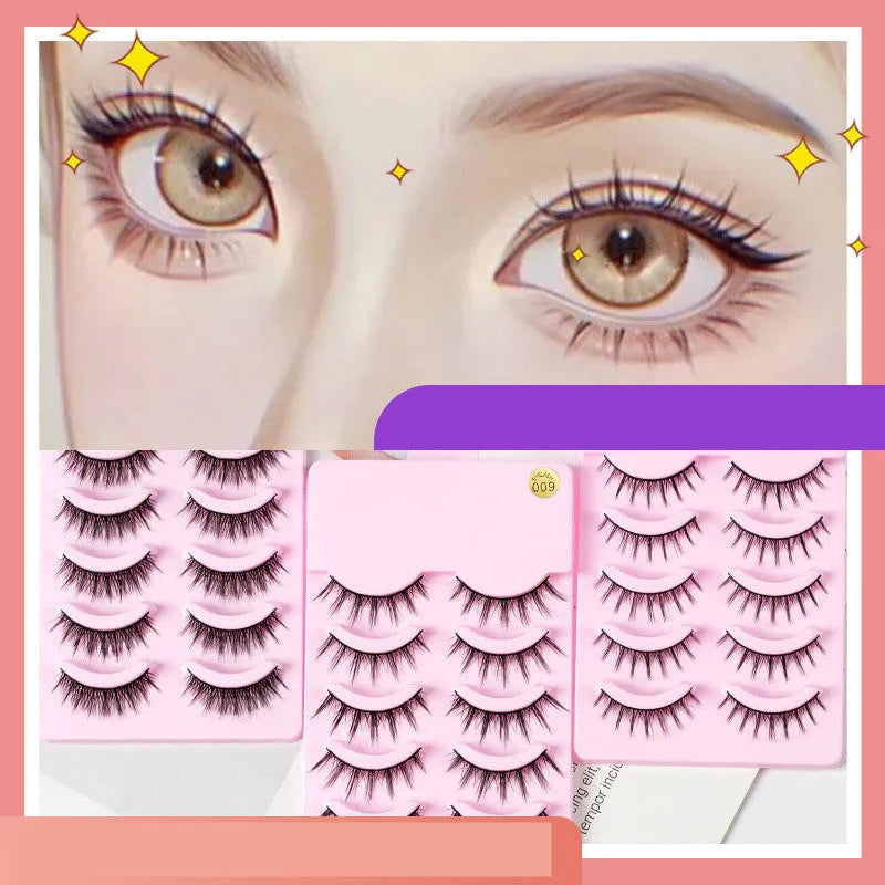 Manga style false eyelashes set showing three wispy styles for anime cosplay and Korean makeup
