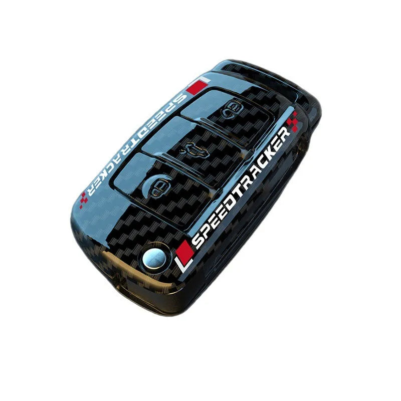 Carbon fibre style car key cover with mirror element in carbon and white colour options