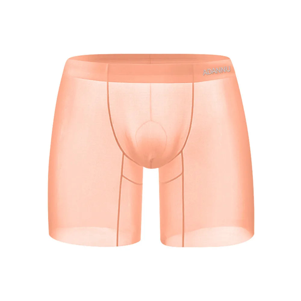 Men's seamless U-convex sports shorts in nylon fabric, available in orange, pink, and red colours