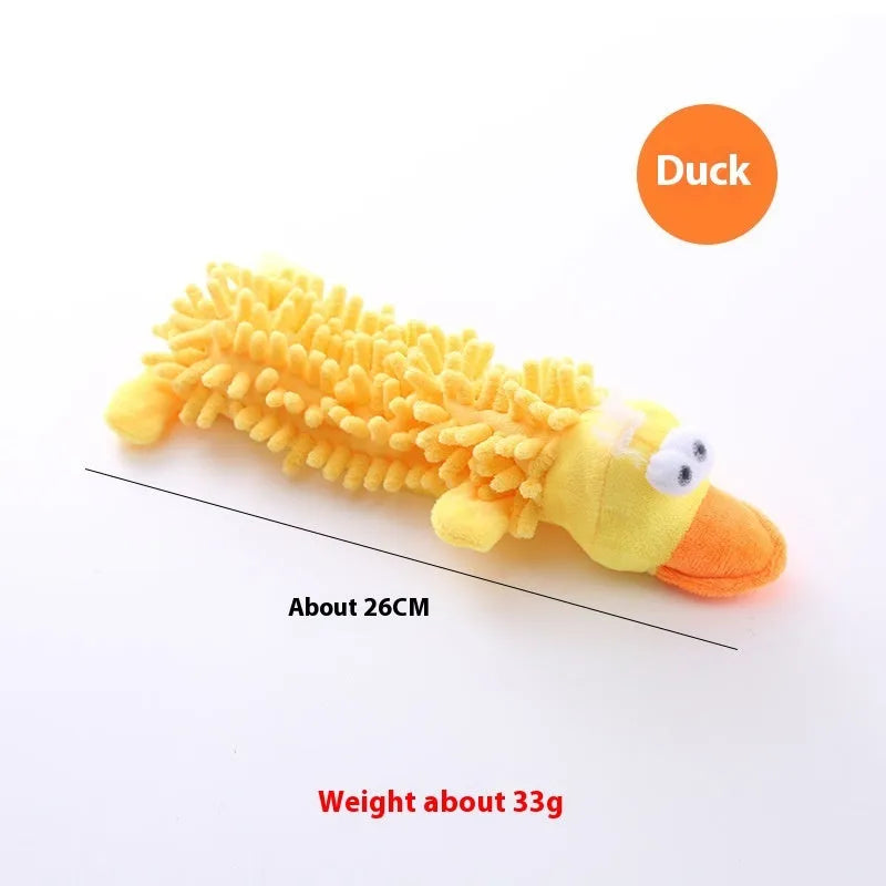 Plush microfiber horse molar dog toy in brown dog, yellow duck, white chicken, pink pig, frog or hippo design