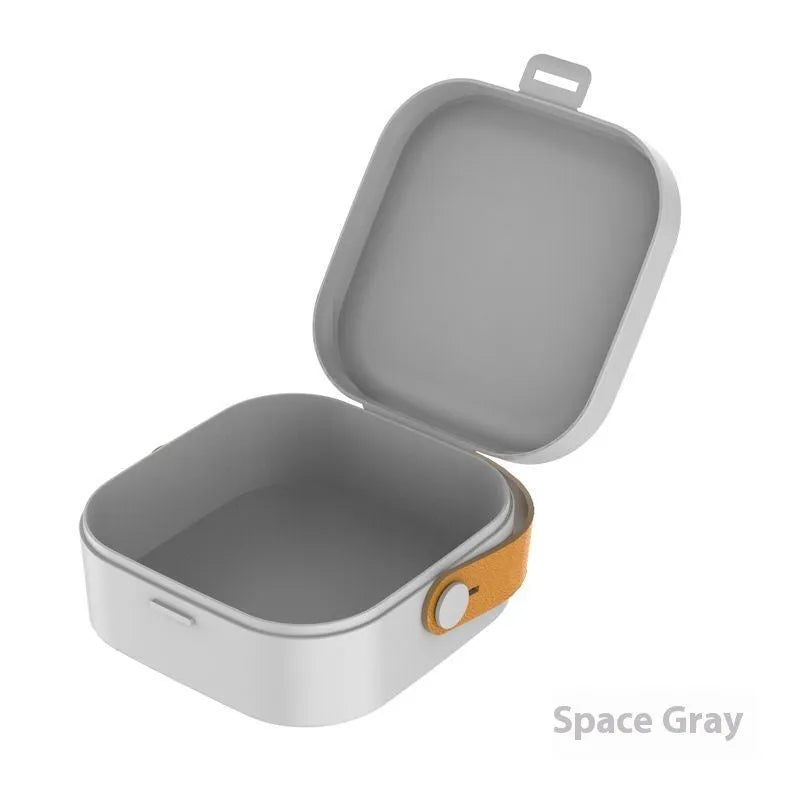 Medium solid colour polypropylene storage box for organising cables, shown in Nordic White.