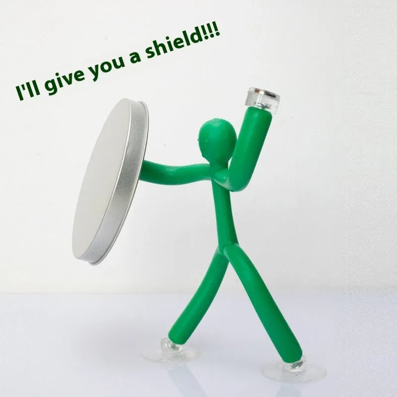 Green plastic decompression toy figure in iron box with reject anxiety text, for desk decoration and stress relief
