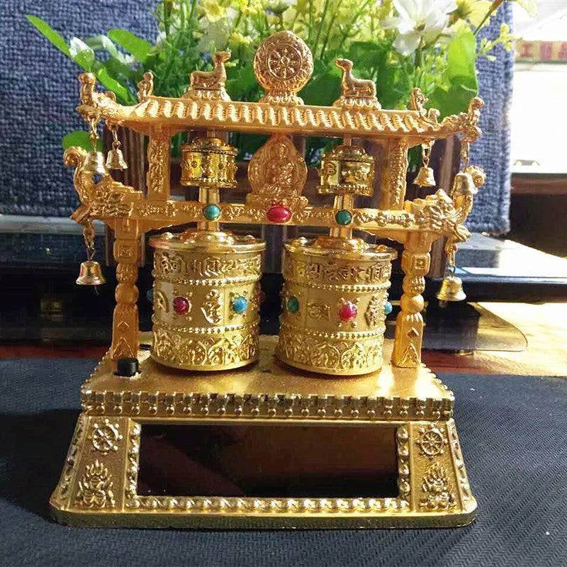 Alloy prayer wheel car accessory with Chinese tradition styling measuring 12x15x8cm