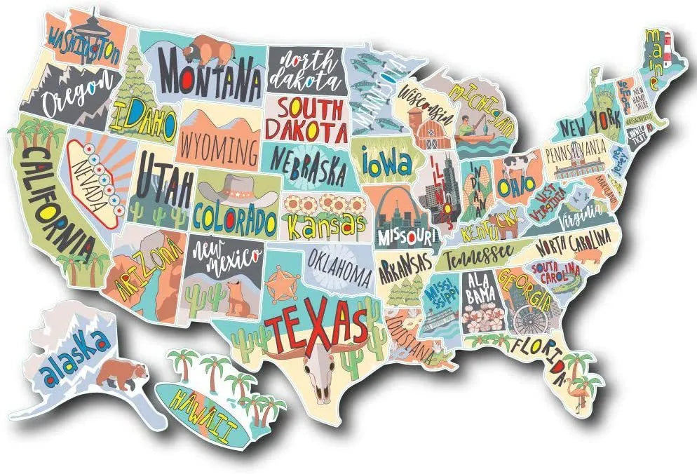 Travel-themed car body sticker set with map design and letter-style elements for vehicle decoration