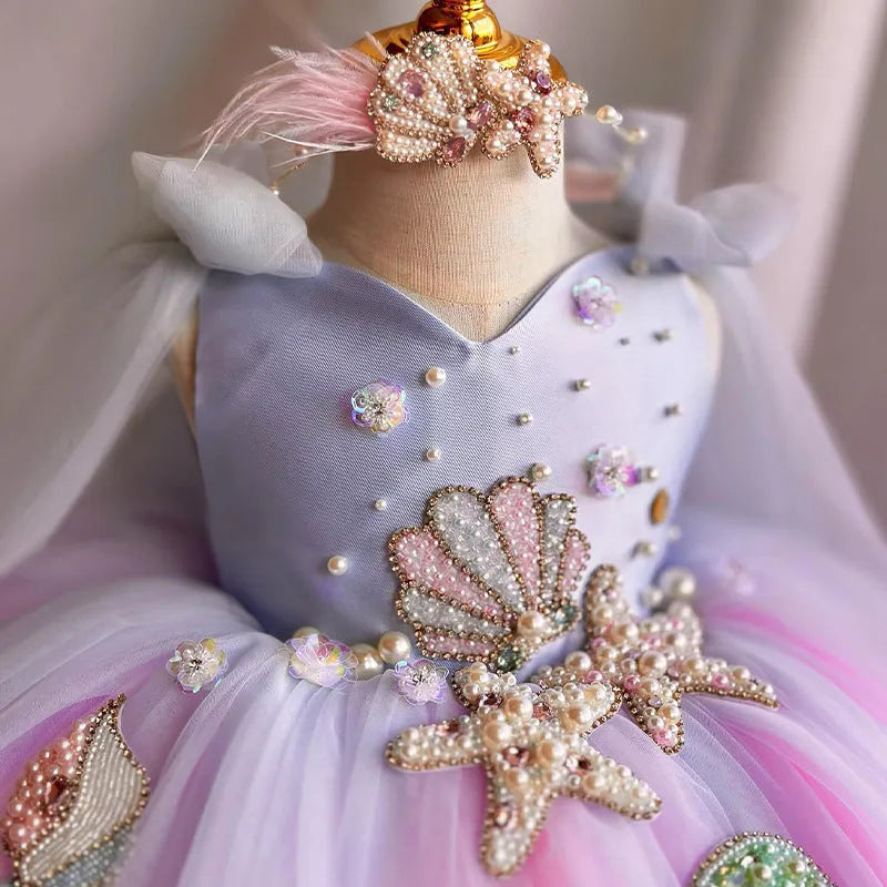 Children's linen pettiskirt princess dress for girls in picture colour, available in 80cm to 160cm heights