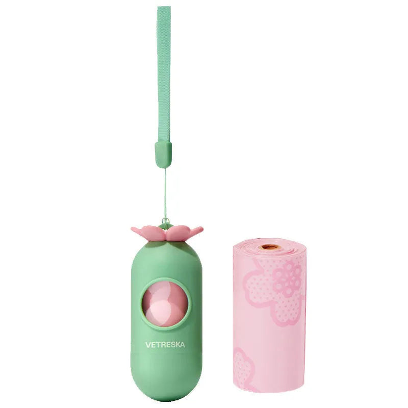 Thickened dog poop bag dispenser capsule with scented inner bag roll in strawberry, orange or cherry blossom styles