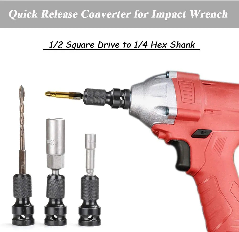 Scaling bit holder with telescopic sleeve for converting between 1/2-inch and 1/4-inch drive sizes