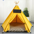White striped linen teepee tent pet bed with cushion for small dog or cat