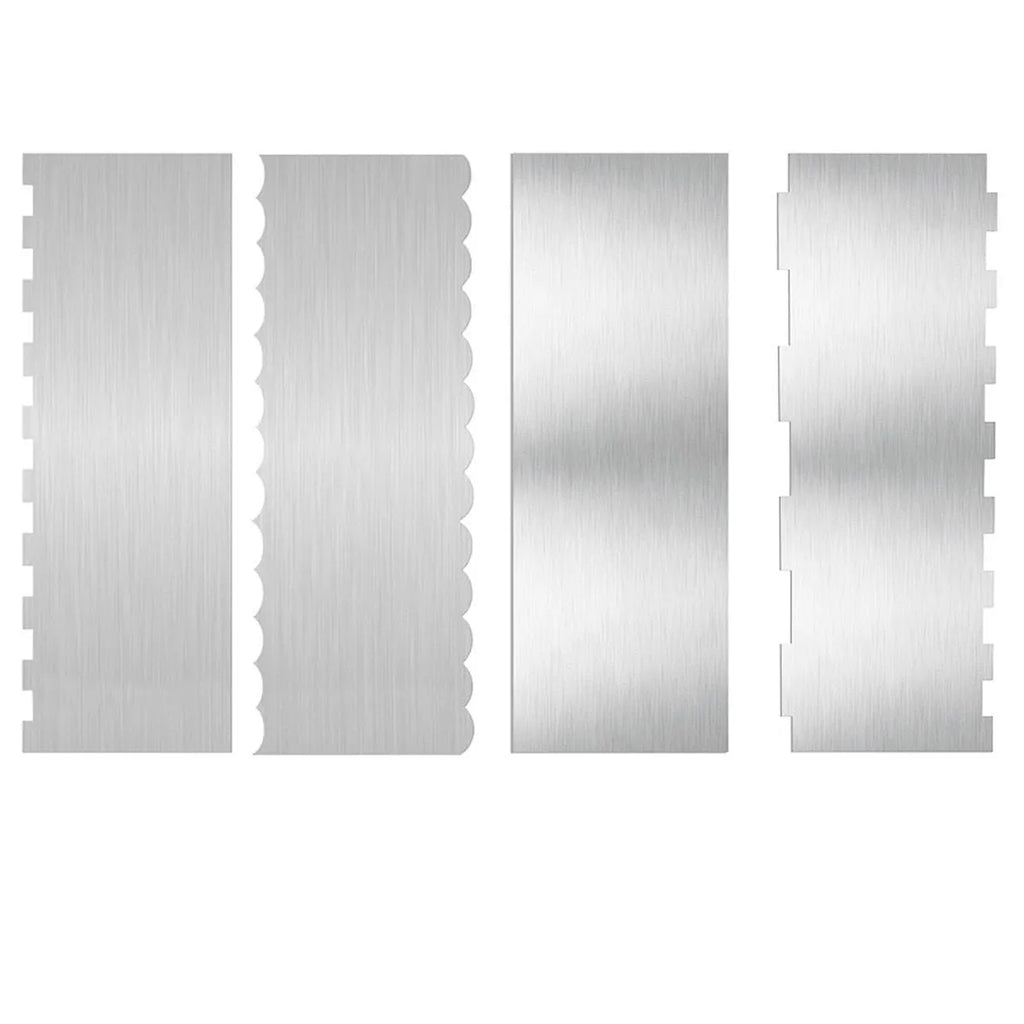 Stainless steel cake cream scraper with geometric polygon pattern edge for buttercream decorating