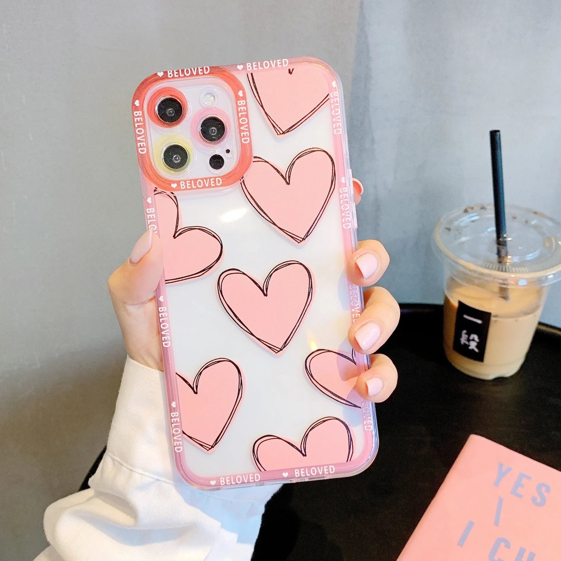 Pink and red love heart angel eyes design TPU back cover case for Apple iPhone.