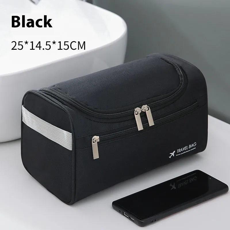Large capacity waterproof cosmetic bag in retro style, available in PU leather or Oxford cloth materials.