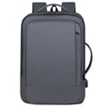 Black Oxford cloth waterproof backpack with curved shoulder strap, shown with a laptop compartment open.