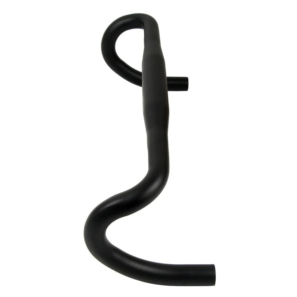 Black UNO aluminium alloy road bike racing drop handlebar showing shallow bend profile.
