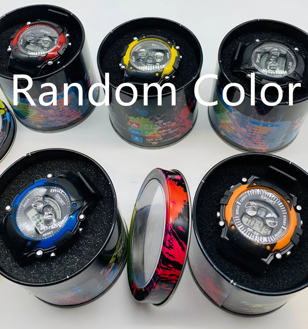 Digital electronic watch for children with silicone strap, plastic case, and multiple functions