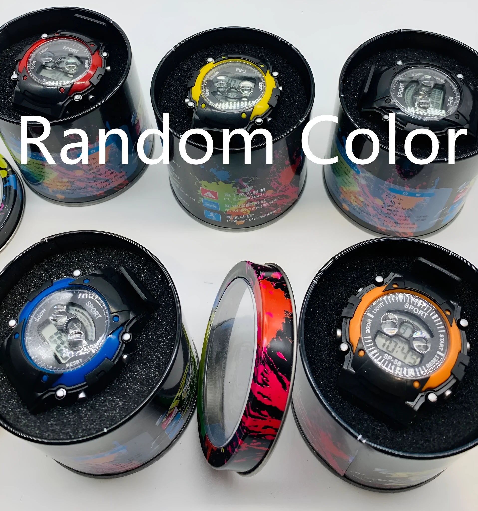 Digital electronic watch for children with silicone strap, plastic case, and multiple functions