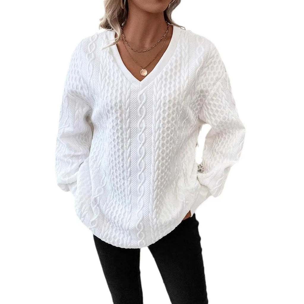 Milky white loose fit long sleeve T-shirt with 3D pattern detail in Japanese Korean casual style