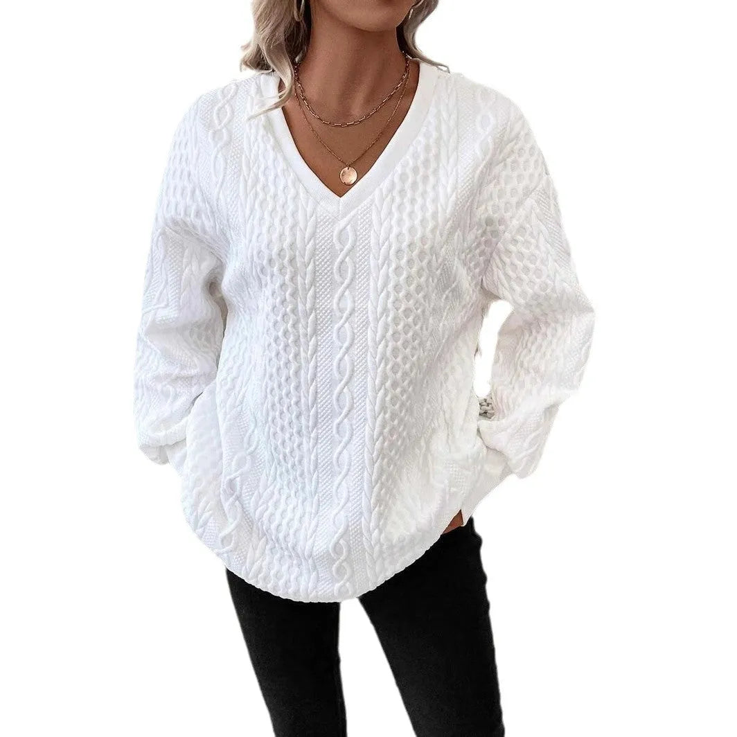 Milky white loose fit long sleeve T-shirt with 3D pattern detail in Japanese Korean casual style