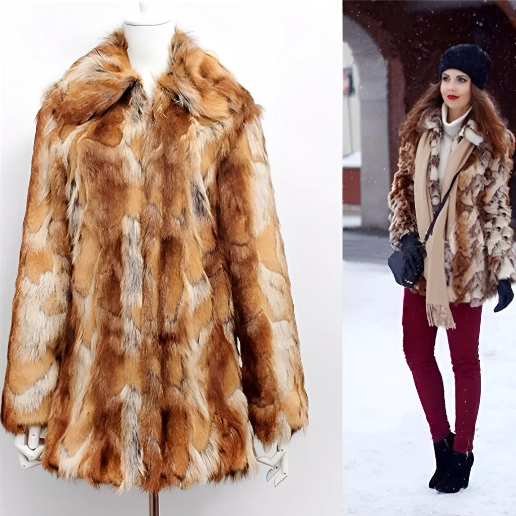 Women's black tiger print faux fur slim leather jacket with long sleeves
